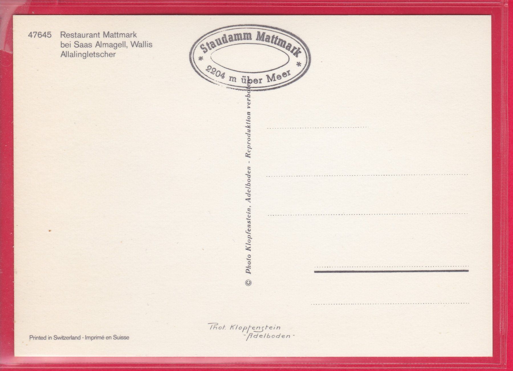 Cartoline postali: RESTAURANT MATTMARKT, ALLALINGLETSCHER, POSTAUTO – Usato da Oberrieden venduto da Gebirgsstelze 1