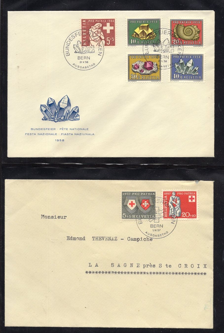 Alle Briefmarken: R6551  /  4 FDC pro patria 1957 – Gebraucht aus Ste-Croix von MONT-TAGNAC 1