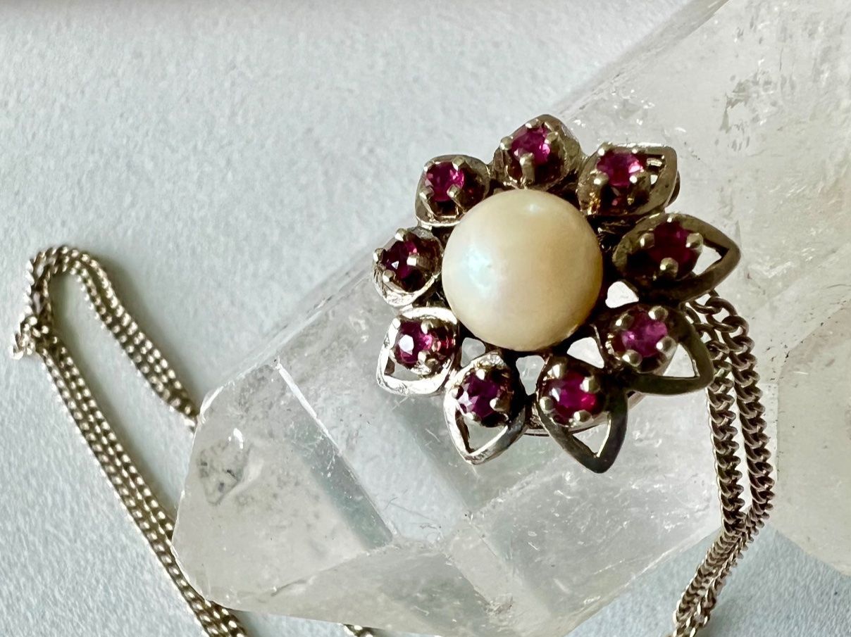 Catenine: Kordes & Lichtenfels Ensemble Silber 800 Rubinblüte & Perle – Usato da Ruswil venduto da artbyhand 4
