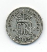 Grossbritannien England Sixpence 6 Pence 1942