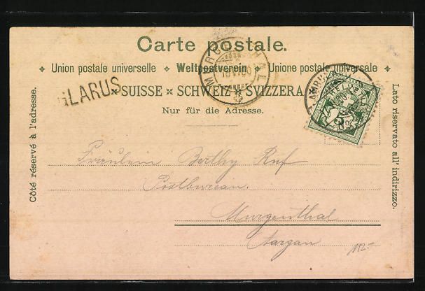 Cartoline postali: Litho Glarus, Gesamtansicht mit Burg – Usato da Berlin venduto da bartko-reher 1