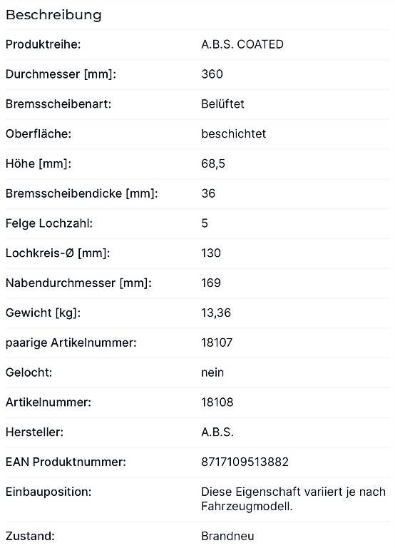 Tutti pezzi di ricambio auto: Bremsscheiben Touareg – Usato da Ostermundigen venduto da redbull.ch 3