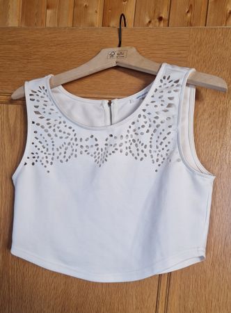 Weisses Crop Top mit Reissverschluss Gr. L