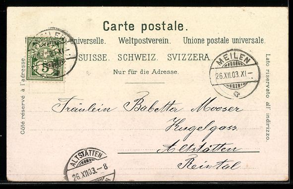 Cartoline postali: Litho Meilen, Ortsansicht am See mit Kir – Usato da Berlin venduto da bartko-reher 1