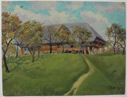 Hostet mit Berner Bauernhaus monogr./.dat. E.R.XI 1909 Antik