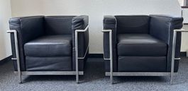 2x Le Corbusier LC2 Sessel, Hochwertige Echtleder-Replika
