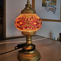 Mosaik Lampe Tischlampe Orientalisch Messing goldrot 24cm