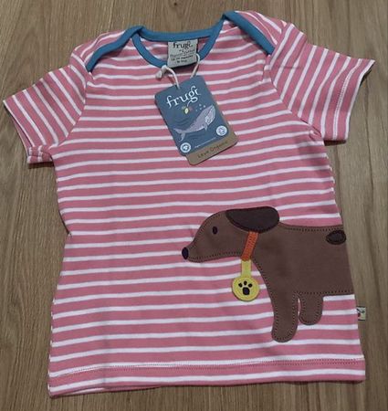 Frugi T-Shirt, Gr. 86/92, rosa gestreift mit Hund, neu!