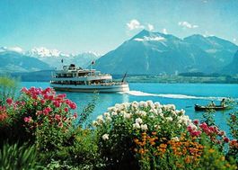 Ansichtskarte Thunersee, Blüemlisalp und Niesen, gelaufen