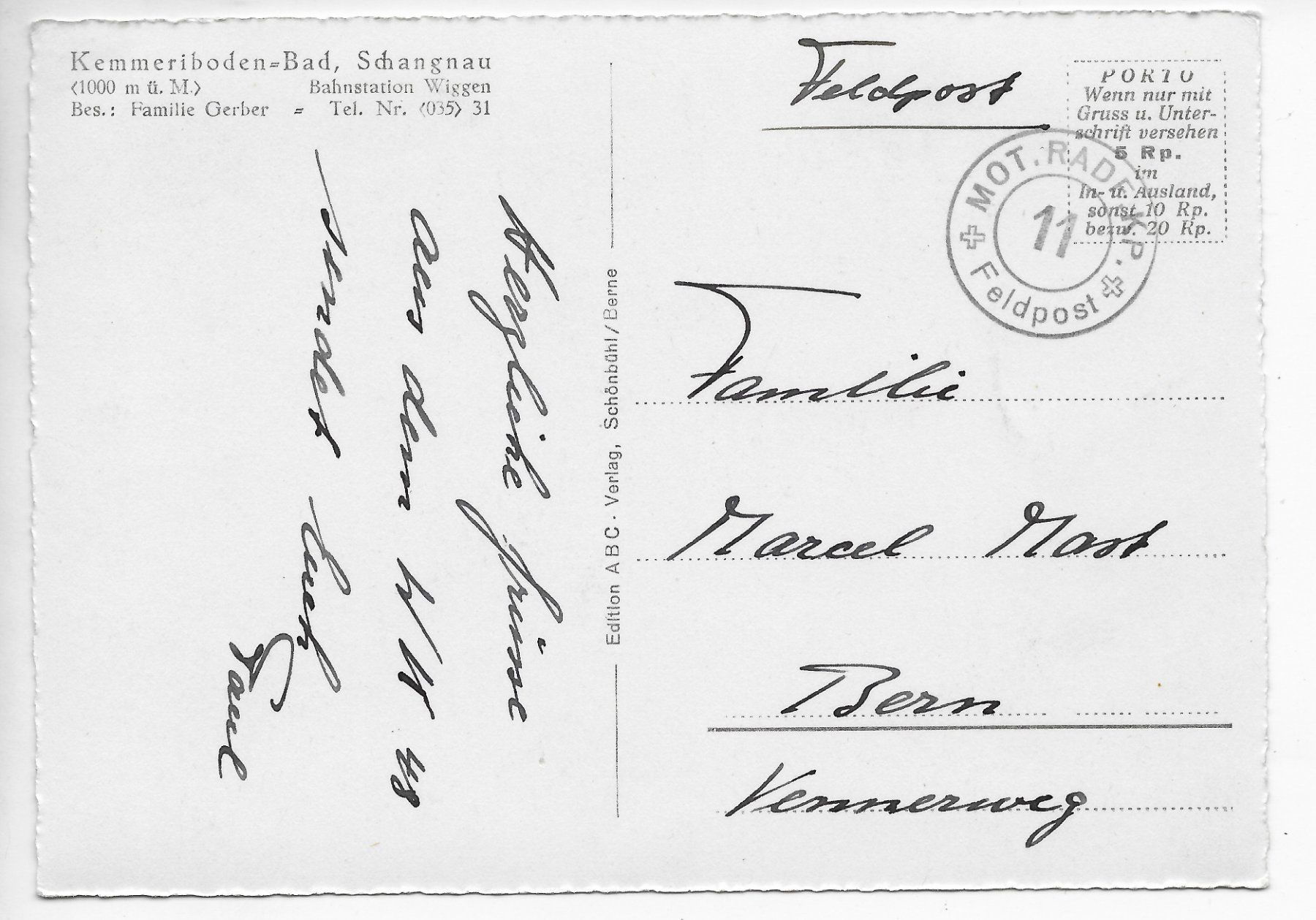 Cartoline postali: Kemmeriboden-Bad Schangau, Feldpost – Usato da Hefenhofen venduto da Richsalz 1