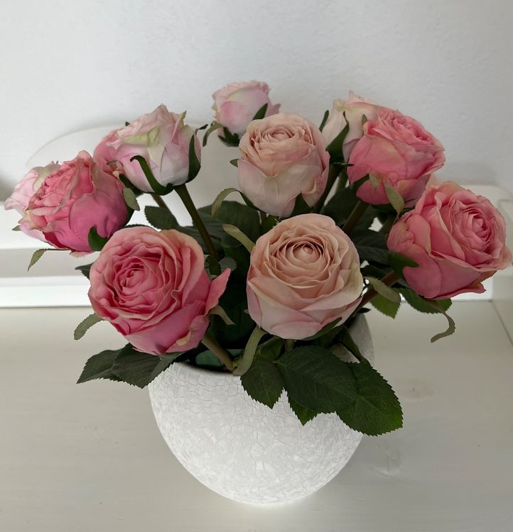 Wunderschöner Strauss Kunstrosen im Topf Rosa Weiss Shabb... (Neu ...