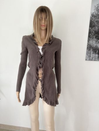 Stylish Brown Ruffle Cardigan, Size XS