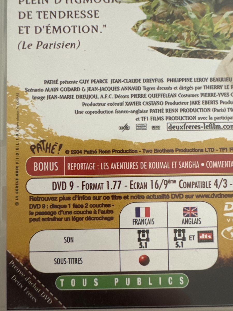 Tutti i DVDs: DVD Deux Frères Jean-Jacques Annaud – Usato da Veyrier venduto da Deniro2 2