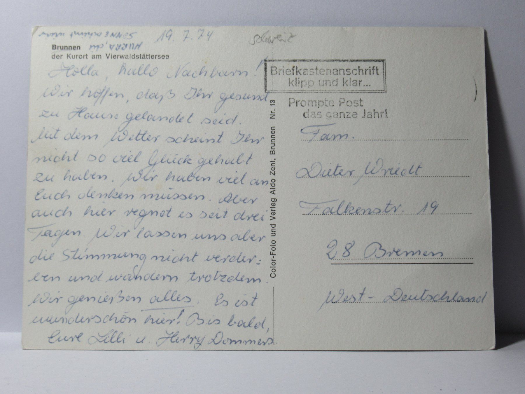 Cartes postales: Brunnen  1974 – D'occasion à Grenchen par Bluemchen1900 1