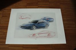 Ferrari 456 GT Design Skizze Original Ferrari 3/1995