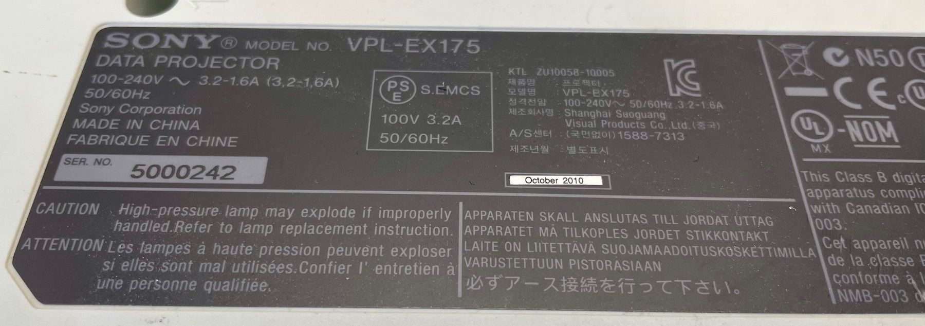 Sony Videoprojektoren: Sony VPL-EX175 Beamer Lot a 4. St – Gebraucht aus Niederdorf von LeptonAG 3