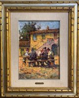 Dipinto olio su tavola, partita sull’aia, XX secolo