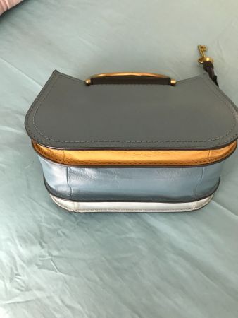 Fossil Handtasche Leder blau-weiss-maisgelb-beige