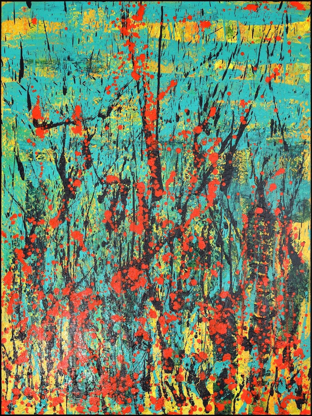 Tableaux: Abstraktes Acrylbild Dynamik Farbe Action 120x160 cm – Neuf avec emballage d'origine à  par
