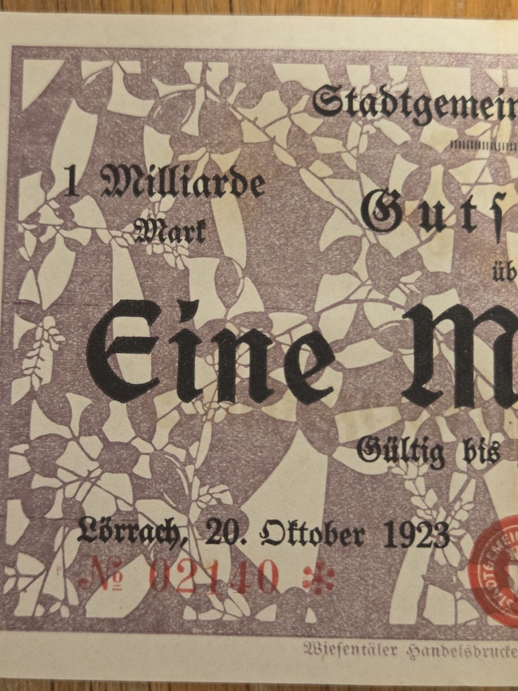 Banconote: Notgeld Stadtgemeinde Lörrach 1 Milliarde Mark 1923 – Usato da Stans venduto da Ducati16 2