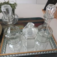 Glas Menage mit Spiegelplateau / Vintage