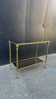 Bar Cart Brass Glass Black Two Tier Wheels Vintage