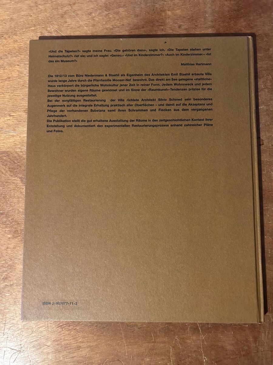 Bücher: Villa Mooser-Nef: Architektur & Restaurierung, gta – Gebraucht aus Zürich von WWehrle 1