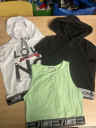3 coole Hoodie Crop T-Shirts, Schwarz/Weiss, Gr.M Sommer