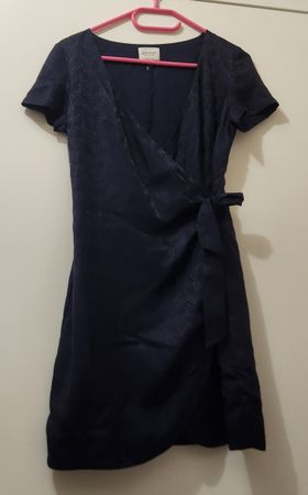 Robe Sézane bleue en soie, taille S, portefeuille à motifs 