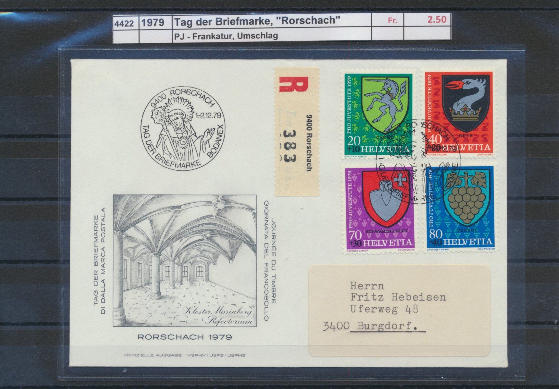 Tutti i francobolli: 1979 Tag der Briefmarke, "Rorschach", Umschlag – Usato da Winterthur venduto da Zupogeru