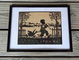 ALTER SCHERENSCHNITT ORIGINAL KNABE MIT GANS