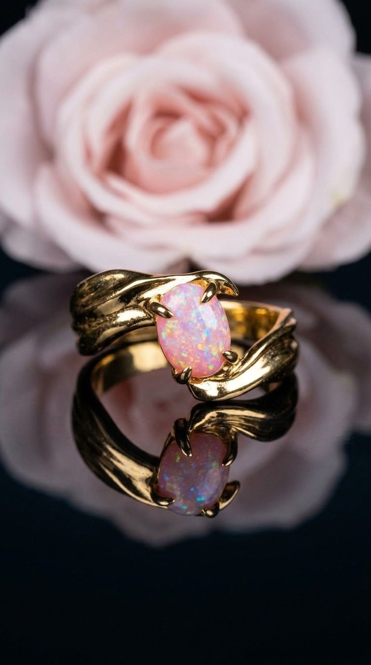 Anelli: Bague dorée avec opale rose – Nuovo e nell'imballaggio originale da St-Maurice venduto da Sandrinette123