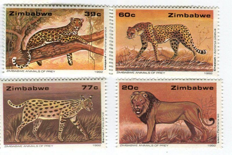 Tutti i francobolli: Briefmarken "Löwe, Leopard, Serval, Gepard". Simbabwe. – Nuovo e nell'imballaggio originale da Basel venduto da Butsch5