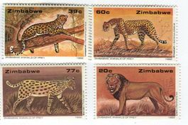 Briefmarken "Löwe, Leopard, Serval, Gepard". Simbabwe.