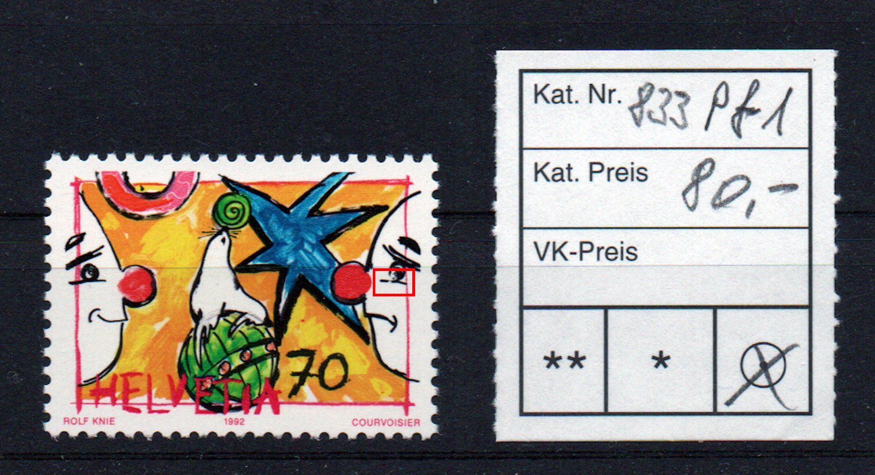 Alle Briefmarken: CH-833 Plattenfehler 1 ** / Katalog 80.- – Neu (gemäss Beschreibung) aus Ebikon von bowito