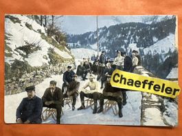 Antike Postkarte Schlittelrennen evt. Engelberg um 1900, 