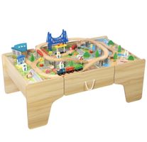 Holzspielbahn Tisch mit Schienen und Zubehör