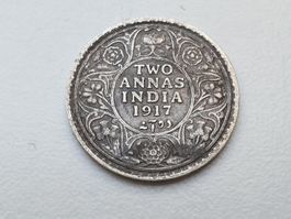 🇮🇳 India 2 Annas 1917 George V KM#515 .917 Silver 1.46g