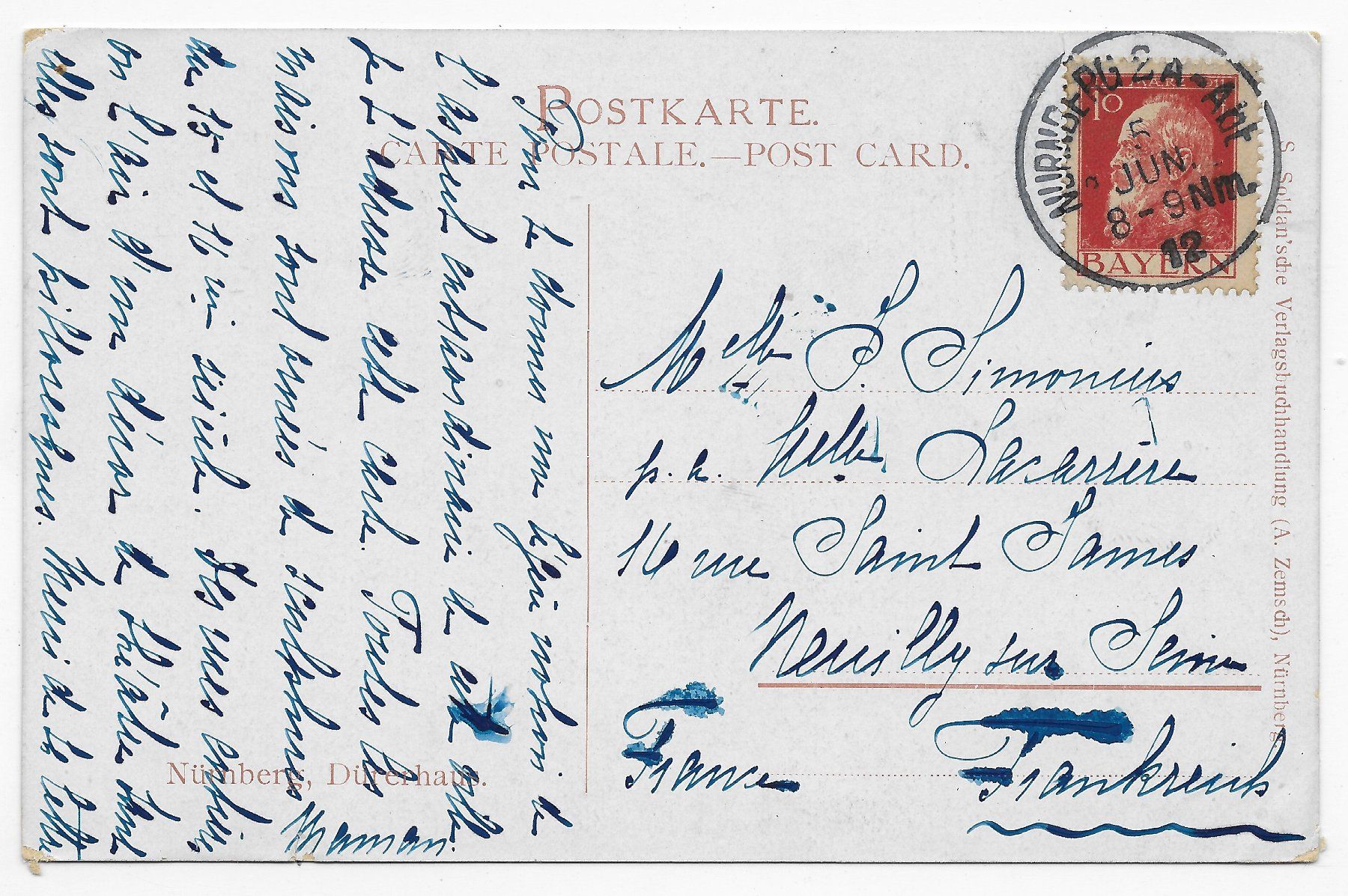 Cartoline postali: Nürnberg Dürerhaus  um 1912 – Usato da Hefenhofen venduto da Richsalz 1