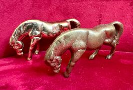 Messing Pferde Figuren, 2 Stk., Vintage Deko Pferde