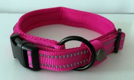 Hundehalsband Fuchsia rose M weich gepolstert +reflektierend