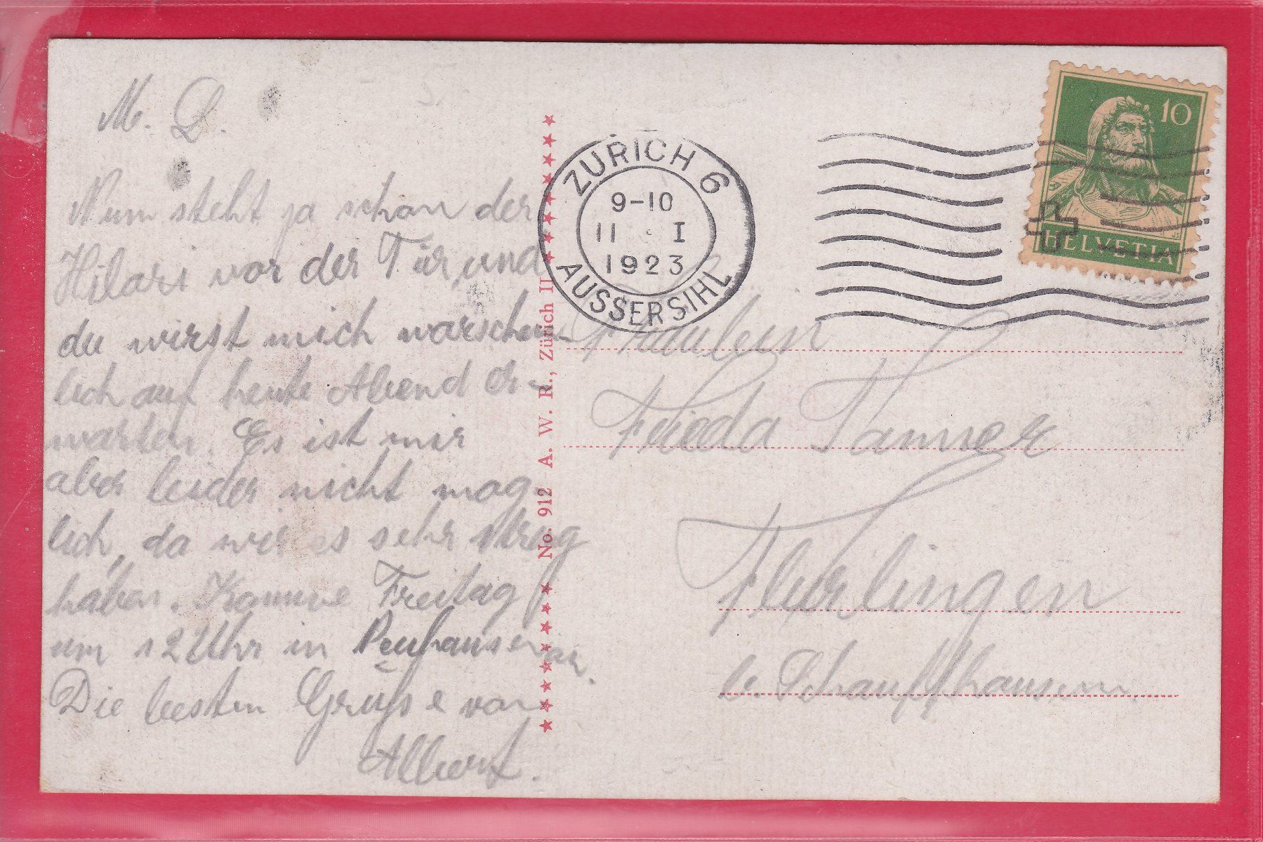 Ansichtskarten: ZÜRICH, UTOQUAI, 2.1.1923 – Gebraucht aus Oberrieden von Gebirgsstelze 1