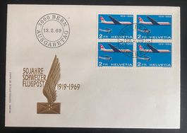 50 Jahre Schweizer Flugpost 1919 - 1969 mit 4-er Block