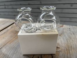 2x Serviettenring Blumenvase Glas Handarbeit 2 Stk neuwertig