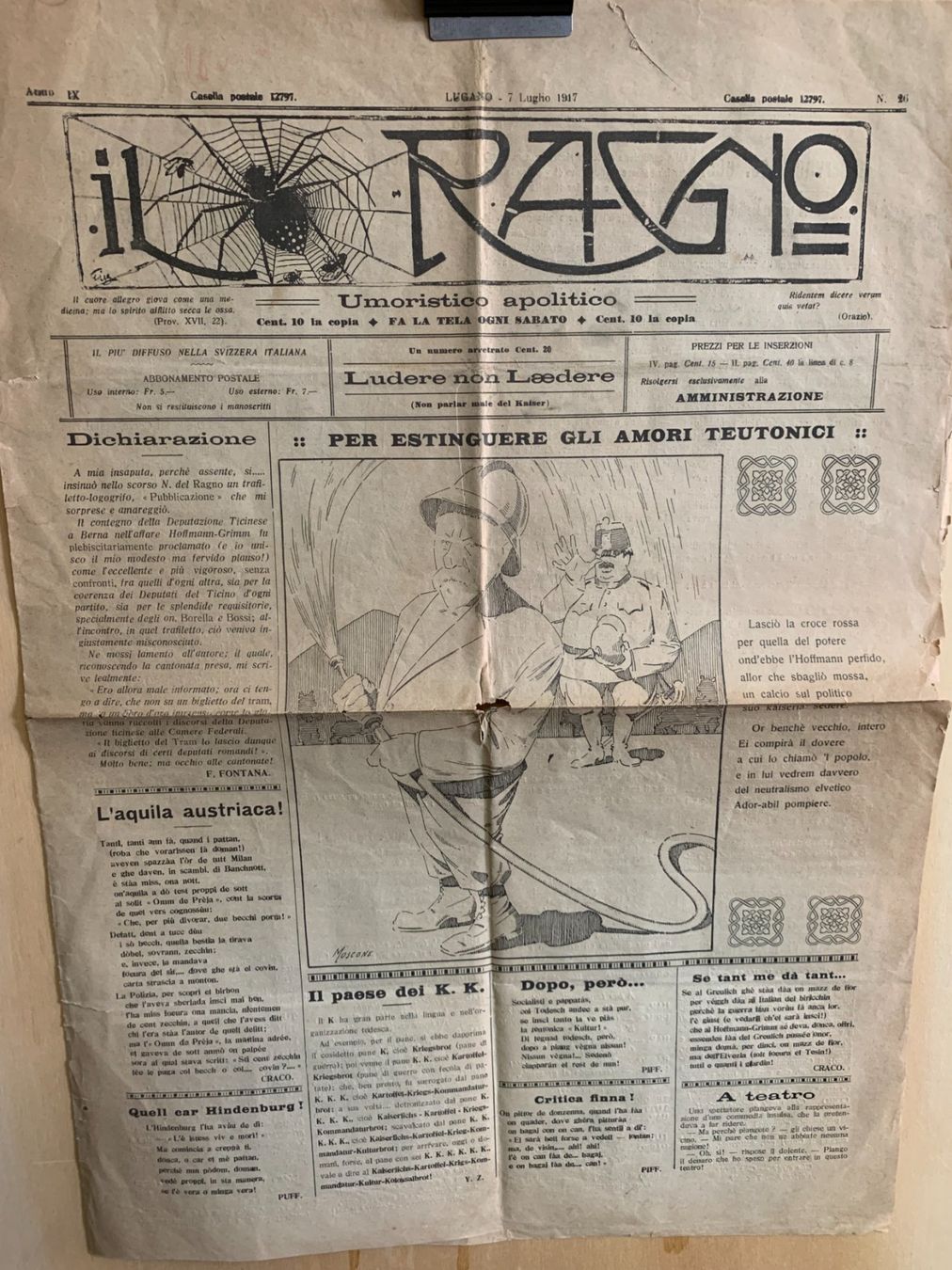 Dokumente: Ticino - Lugano - "Il Ragno" - 1917 – Gebraucht aus Sorengo von 74in