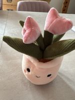 Plüschfigur Blume in Topf rosa grün gebrauchter Zustand