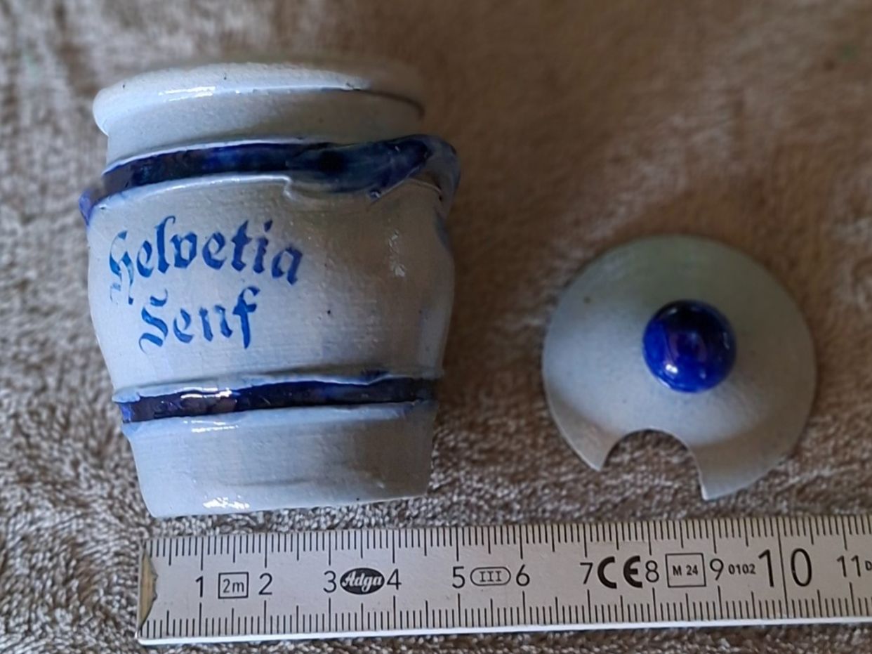 Töpfe: Altes Senftöpfchen Helvetia Steingut mit Deckel blaue Glasur – Gebraucht aus Otelfingen von silver-moon 2