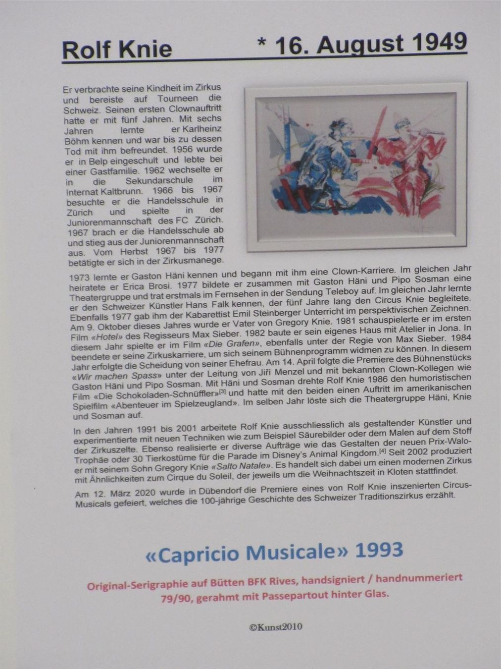 Grafiken & Lithographien: Rolf Knie CAPRICIO MUSICALE   hs./hn. – Gebraucht aus Weinfelden von Kunst2010 9