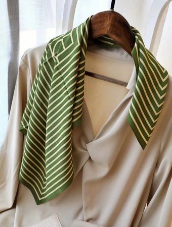 New 58cm Geometric Line Silk Scarf , Stripes Green Silk