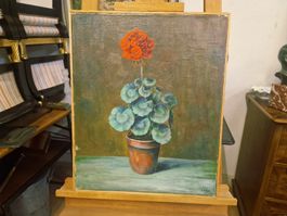 Öl Gemälde H. Elger Blumen in Topf